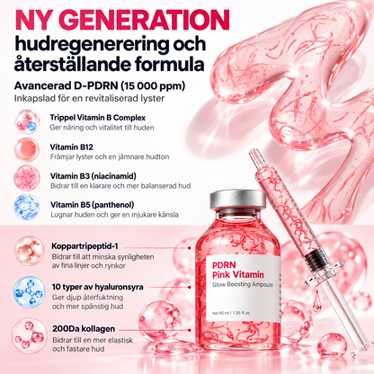 PDRN Pink Vitamin Glow Boosting Ampoule – D-PDRN, Vitamin B12 & Hyaluronsyra – 40 ml