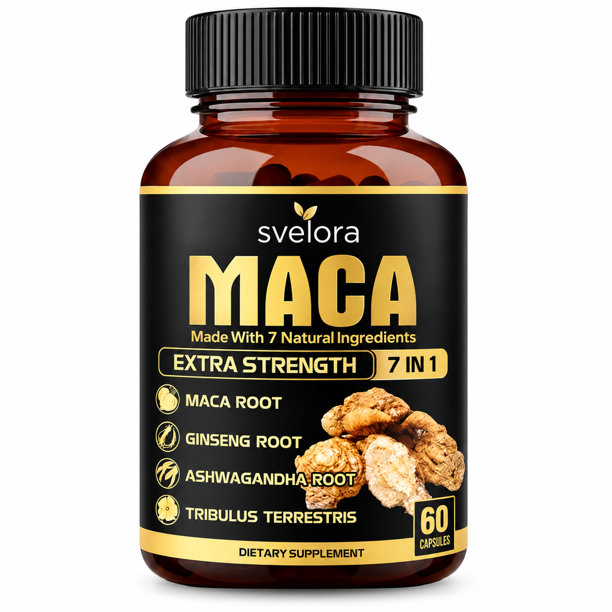 Maca Root 7-in-1 med Ginseng, Ashwagandha & Tribulus – 60 Kapslar