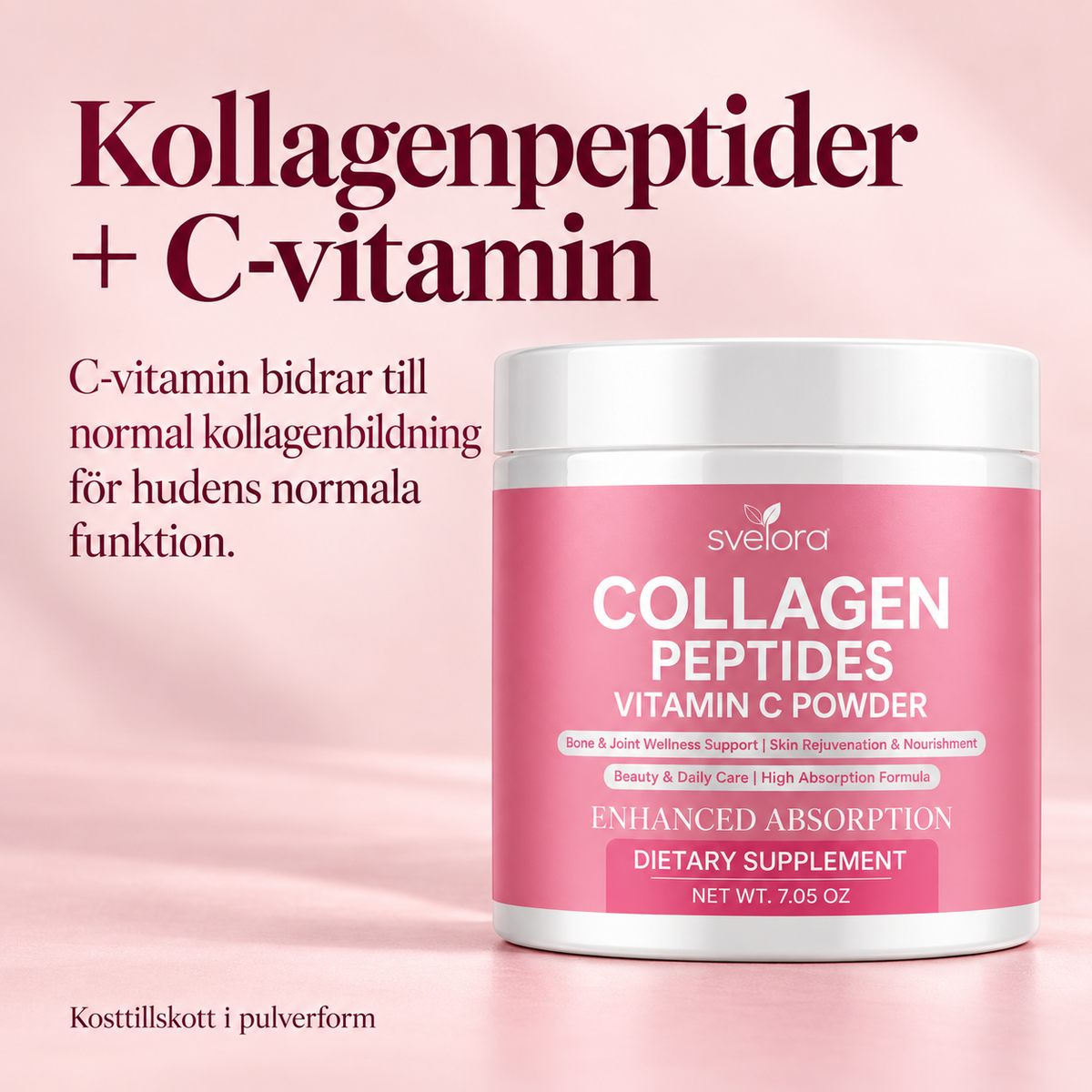 Kollagenpeptider med Vitamin C – Kosttillskott i Pulverform – 200 g