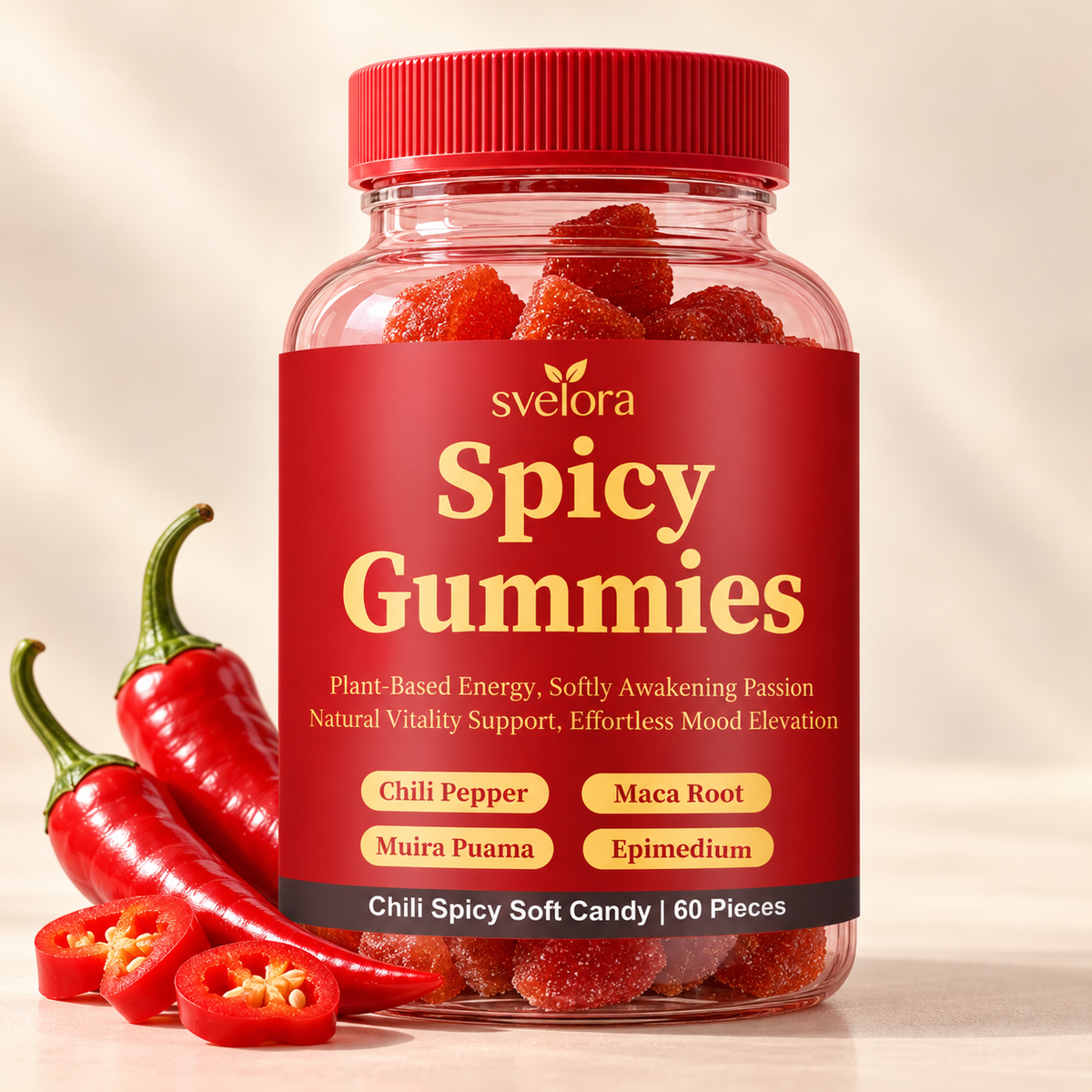 Spicy Gummies med Chili, Maca, Muira Puama & Epimedium – 60 st