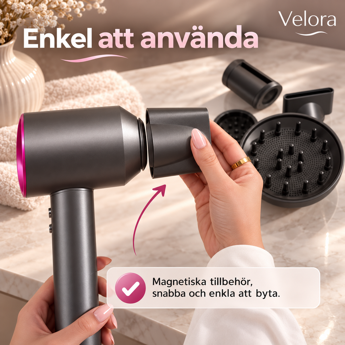 High-Speed Hårfön 1500W med Jonteknik & 5 Stylingtillbehör