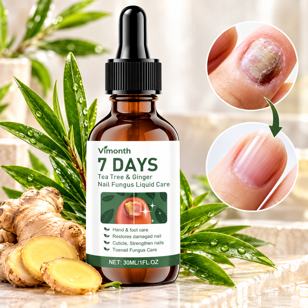 Nagelvård med Tea Tree & Ingefära – Vårdande Nagelolja för Händer och Fötter – 30 ml