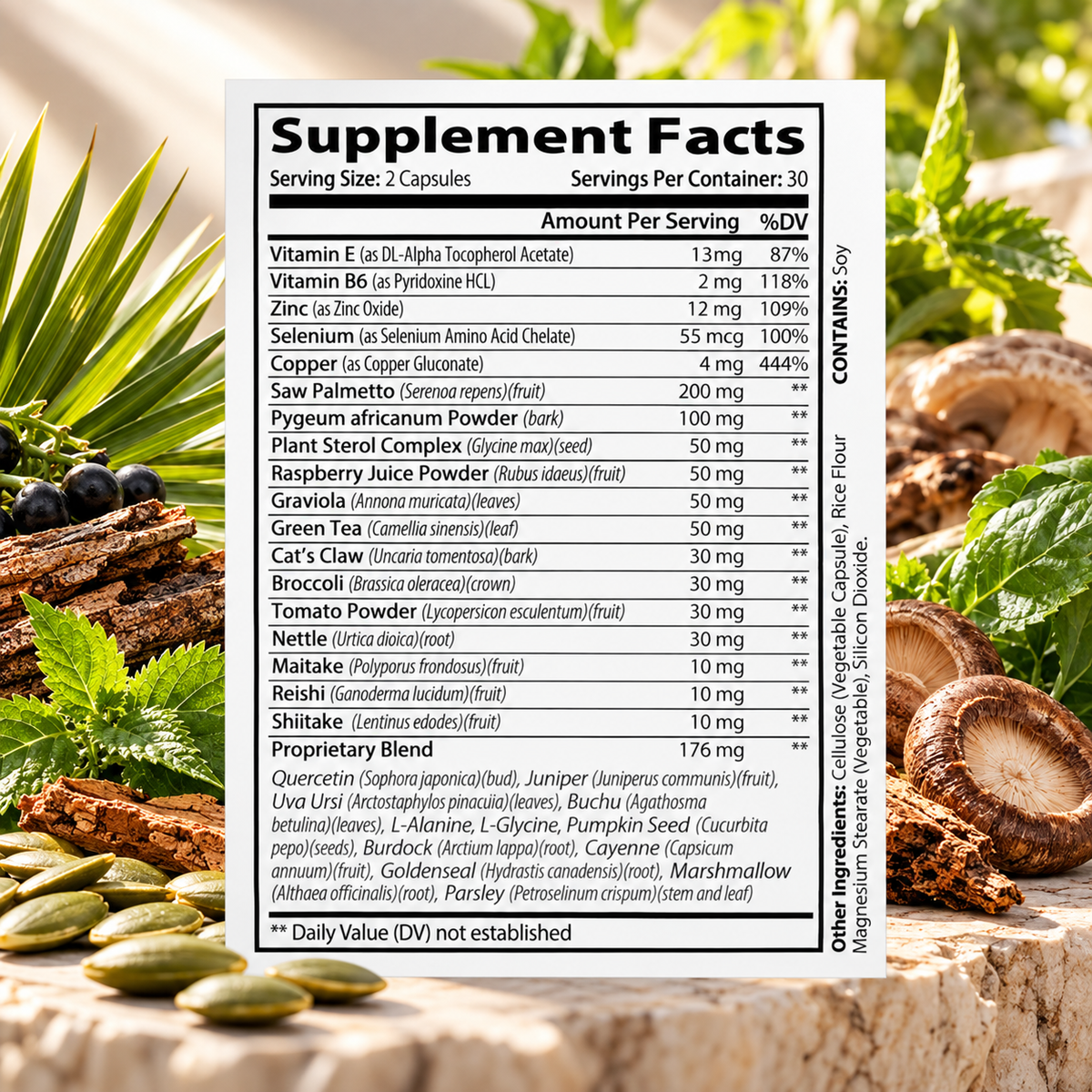 Prostata Kosttillskott för Män – Sågpalmetto, Pumpafrön, Pygeum, Zink & Selen – 60 Kapslar