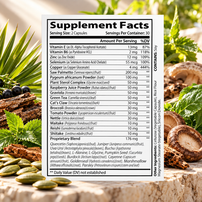 Prostata Kosttillskott för Män – Sågpalmetto, Pumpafrön, Pygeum, Zink & Selen – 60 Kapslar