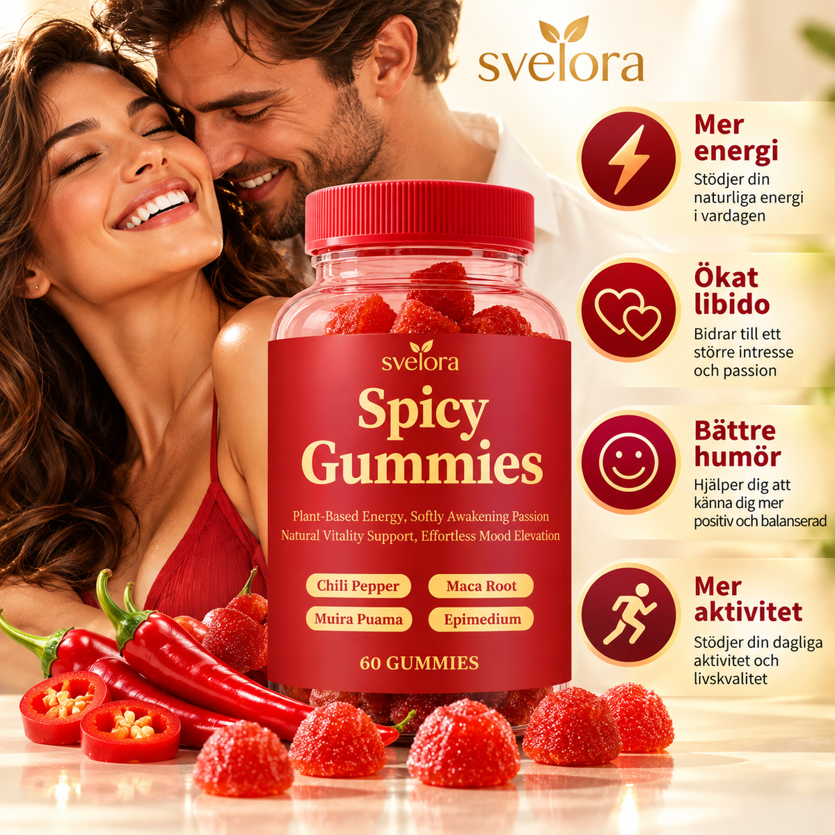 Spicy Gummies med Chili, Maca, Muira Puama & Epimedium – 60 st