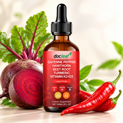 Cayennepeppar Droppar med Hagtorn, Rödbeta, Gurkmeja, Vitamin D3 + K2 – 60 ml
