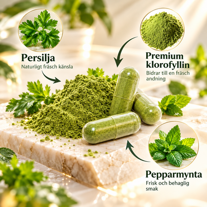 Kroppsdeodorant Kosttillskott med Klorofyllin, Persilja & Pepparmynta – 30 Kapslar