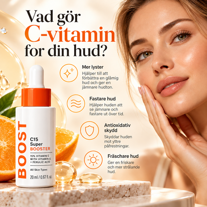 C15 Super Booster Ansiktsserum med 15 % C-vitamin, Vitamin E & Ferulinsyra – 20 ml